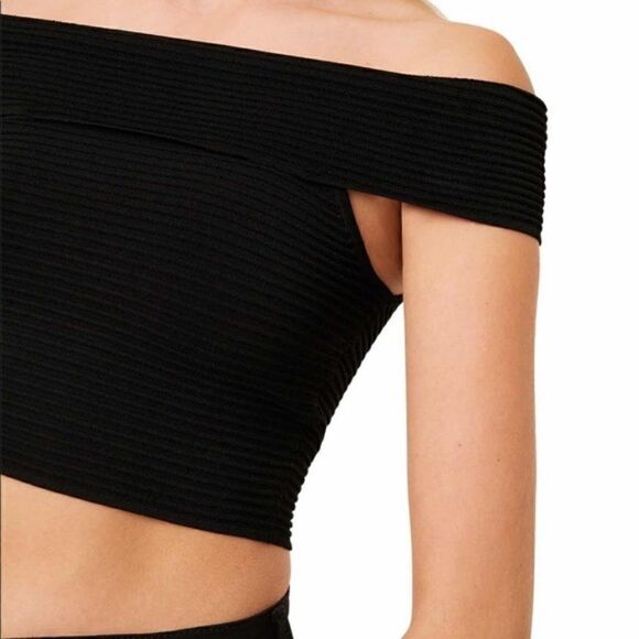 French Connection‎ Odelia Off Shoulder Crop Top, Black, Size Medium, NWT - Picture 4 of 15
